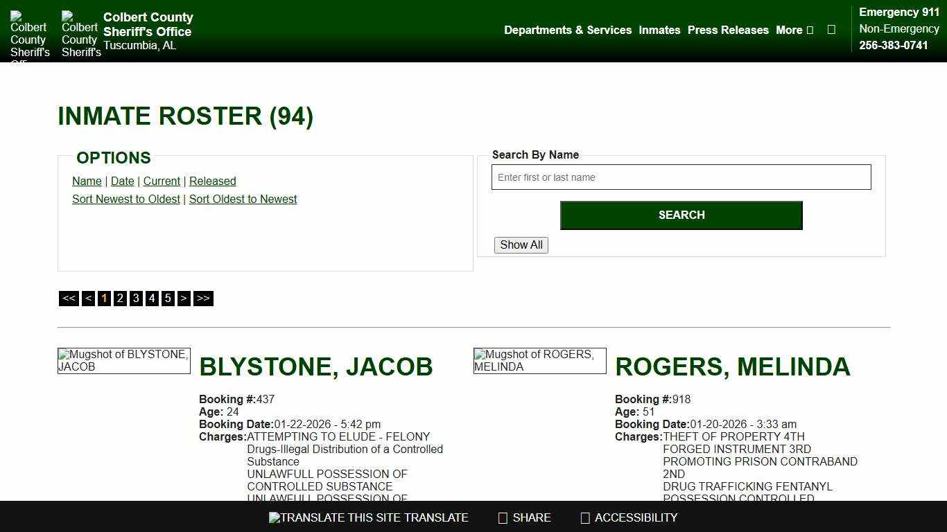 Inmate Roster - Current Inmates Booking Date Descending - Colbert County Sheriff AL