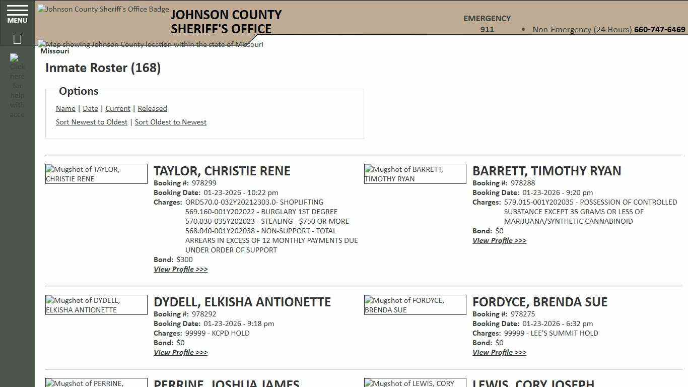 Inmate Roster - Current Inmates Booking Date Descending - Johnson County Sheriff MO